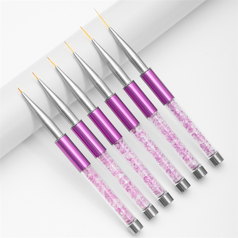 Pluma de dibujo de uñas de 6 piezas especial transfronteriza púrpura con diamante corona flor pintura de uñas pluma pintura traje de pluma