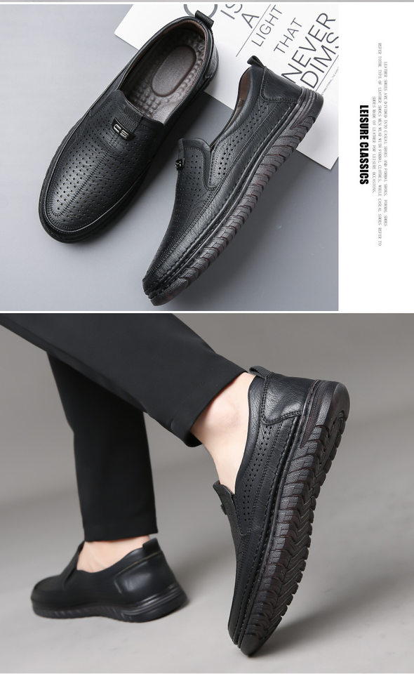 Giày lười nam da mềm đế mềm chống trượt, giày da công sở thường ngày — Xăng đan kaki, Xăng đan màu đen chi tiết 16