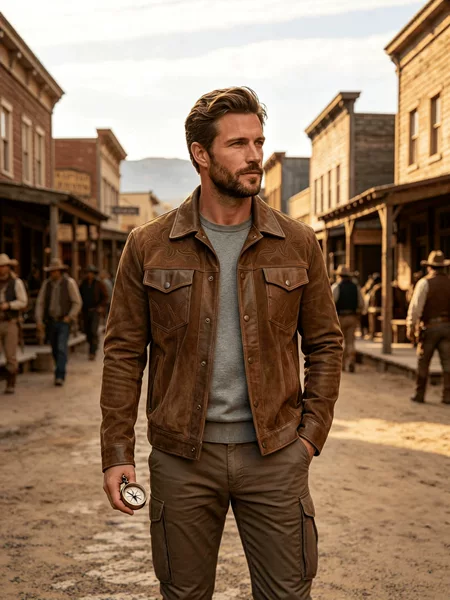 Cross-Border Exclusive Supply of American-Style Western Embroidered Lapel Leather Jacket for Men, Single-Breasted Workwear Casual Coat
