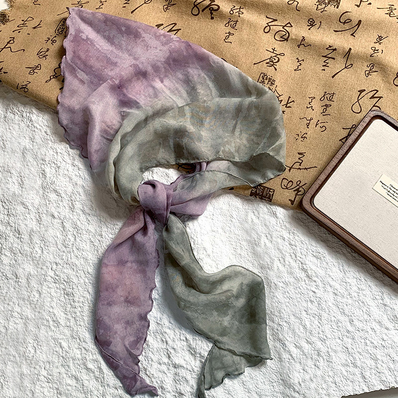 Bufanda triangular babero femenino nuevo estilo verano estilo nacional teñido de tinta bufanda fina bufanda bufanda multiusos diadema cinturón para el cabello cintura cortina de pedos