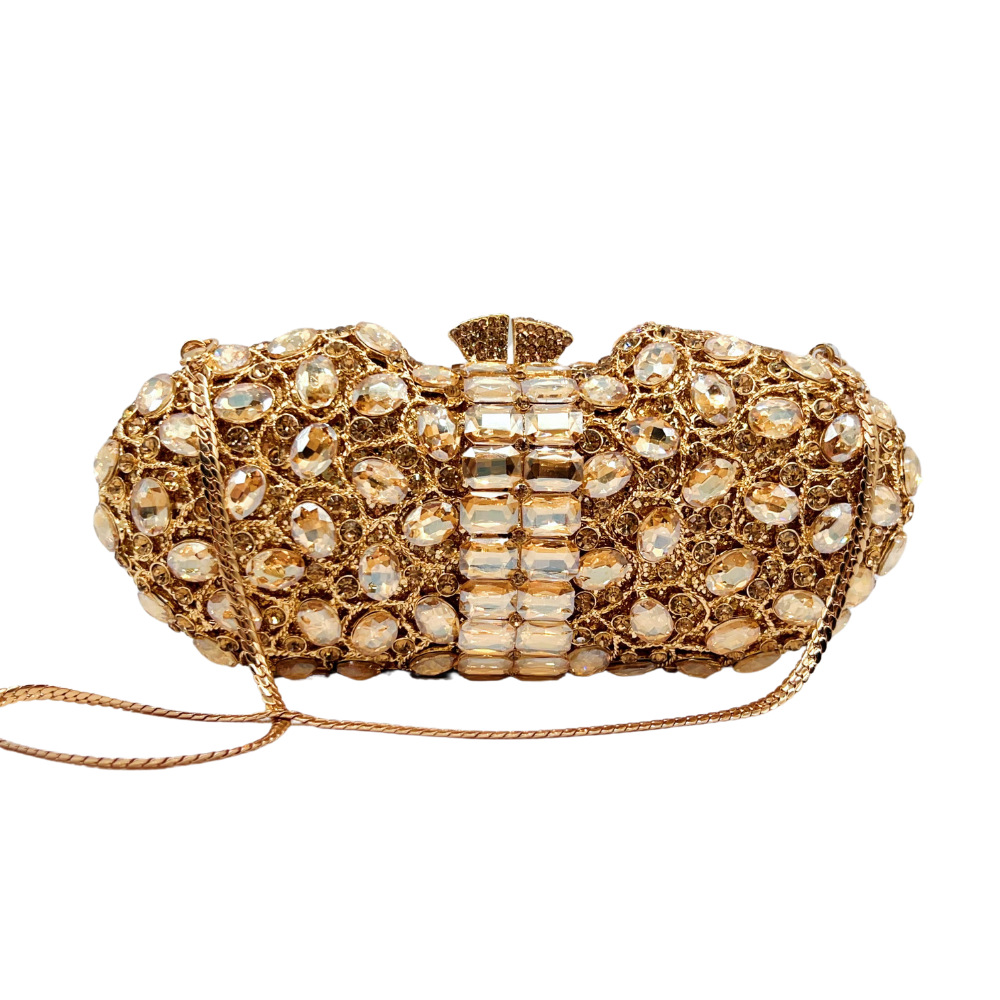 Túi clutch nữ đính đá dạ hội cầm tay phong cách Âu Mỹ — vàng, Bạc AB, màu sâm panh, đỏ chi tiết 2