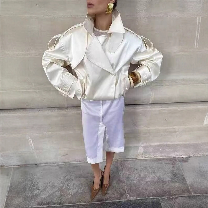 European and American Style Amazon Aliexpress Popular Fashion Trend Versatile Ins Lapel Double-Breasted Short Windbreaker