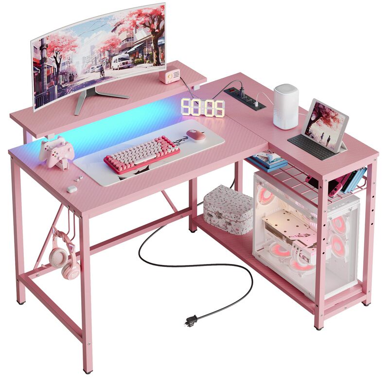 Computer Desk 42 Small Corner with Reversible Storage Shelves L-Shaped Desk & Hook Office Desk for Bedroom Computer Desk 42 Small Corner with Reversible Storage Shelves L-Shaped Desk & Hook Office Desk for Bedroom