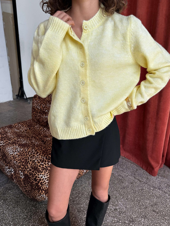 Áo cardigan len dệt kim cổ tròn dáng rộng phong cách Âu Mỹ — Màu vàng nhạt, Màu đỏ sẫm, Xanh ô liu, màu xám chi tiết 3