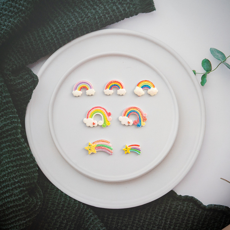 Resin Accessories Glitter Rainbow DIY Kidsren's Brooch Hairpin Rubber Band Refrigerator Magnet Mobile Phone Case Decorative Patch