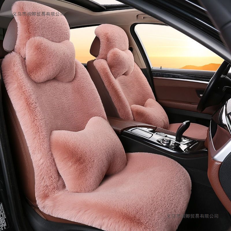 汽车坐垫冬季女神獭兔毛绒短羊毛座垫套冬天保暖防滑加厚网红车垫