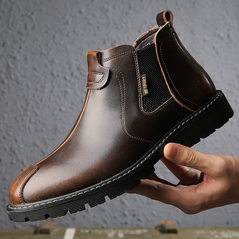 Ботинки Челси, мужские Ботинки Martin в британском стиле, высокие кожаные зимние теплые полусапожки на флисовой подкладке, мужские ботильоны на платформе