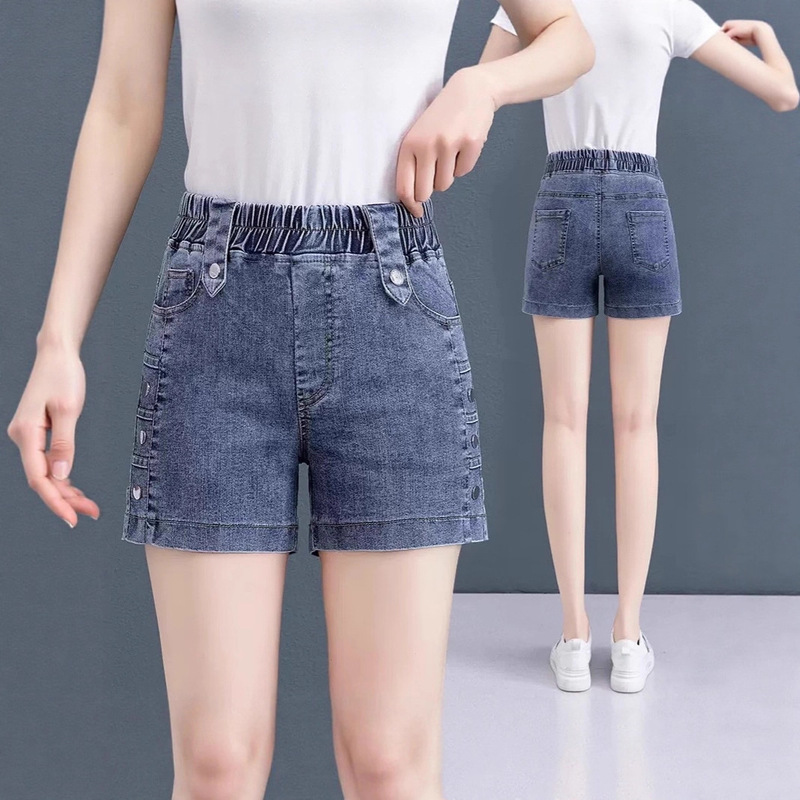 High-Waisted Denim Shorts for Women 2025 Summer New Large Size Fat mm Korean Style Slimming Look Elastic Wide-Leg Pants Outer Wear Hot Pants