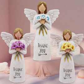 跨境爆款天使捧花树脂工艺品家居客厅办公室装饰品摆件母亲节礼物