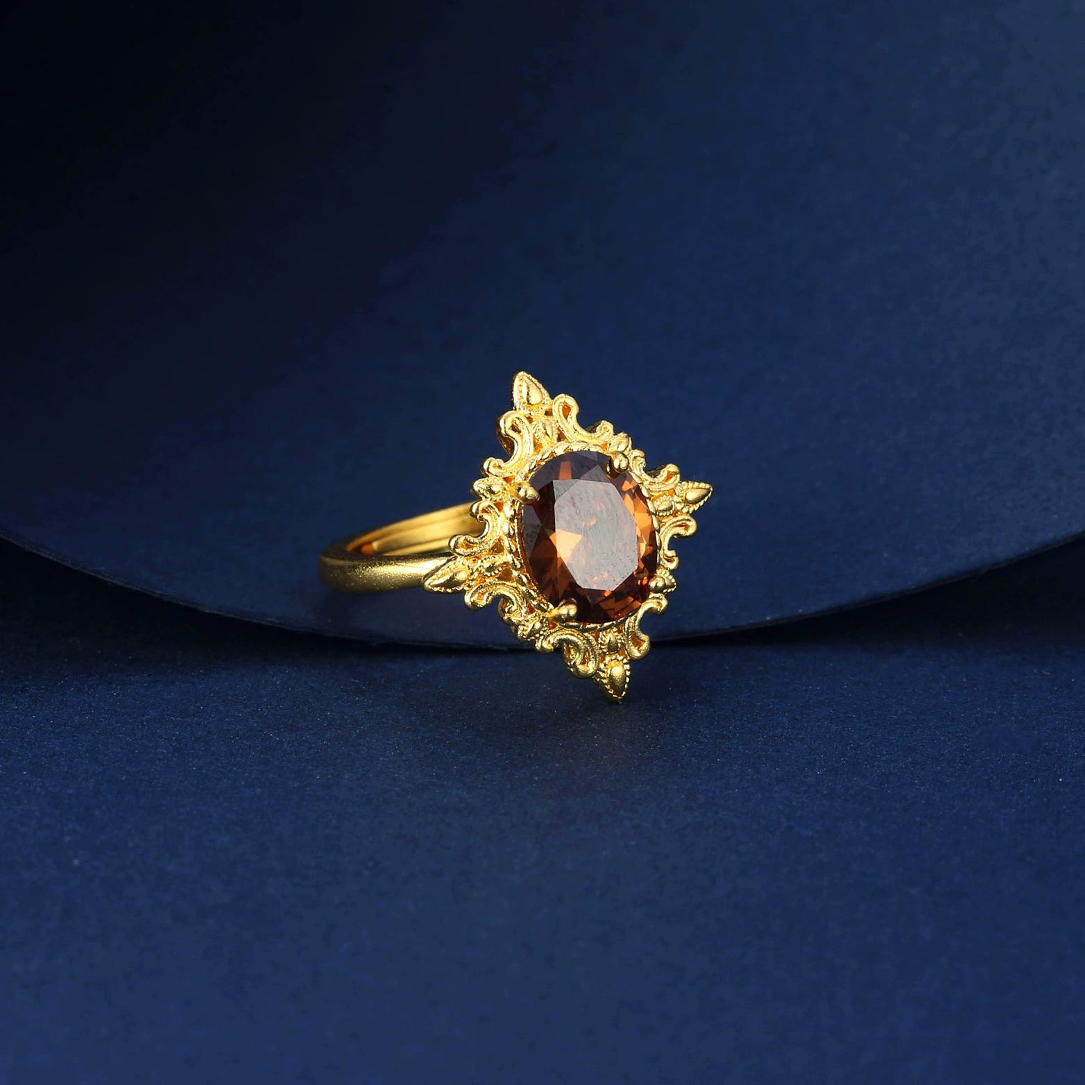 Позолоченное серебряное кольцо Zhou Baina Beretta с дымчатым кварцем, инкрустированное модное золотое кольцо в стиле ретро-XQJZ0015.