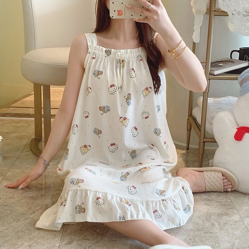Camisón transfronterizo mujer verano nuevo estilo nube algodón tirantes sin mangas chaleco estilo princesa estudiante dulce y lindo servicio a domicilio