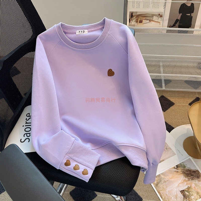 高级感超好看小众卫衣女春秋2025新款爆款时尚插肩袖圆领无帽上衣