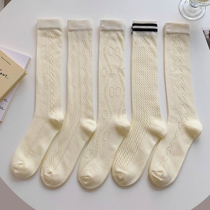 College Style Calf Socks Spring And Autumn Middle Tube Socks Striped Hollow Cotton Socks display picture 2