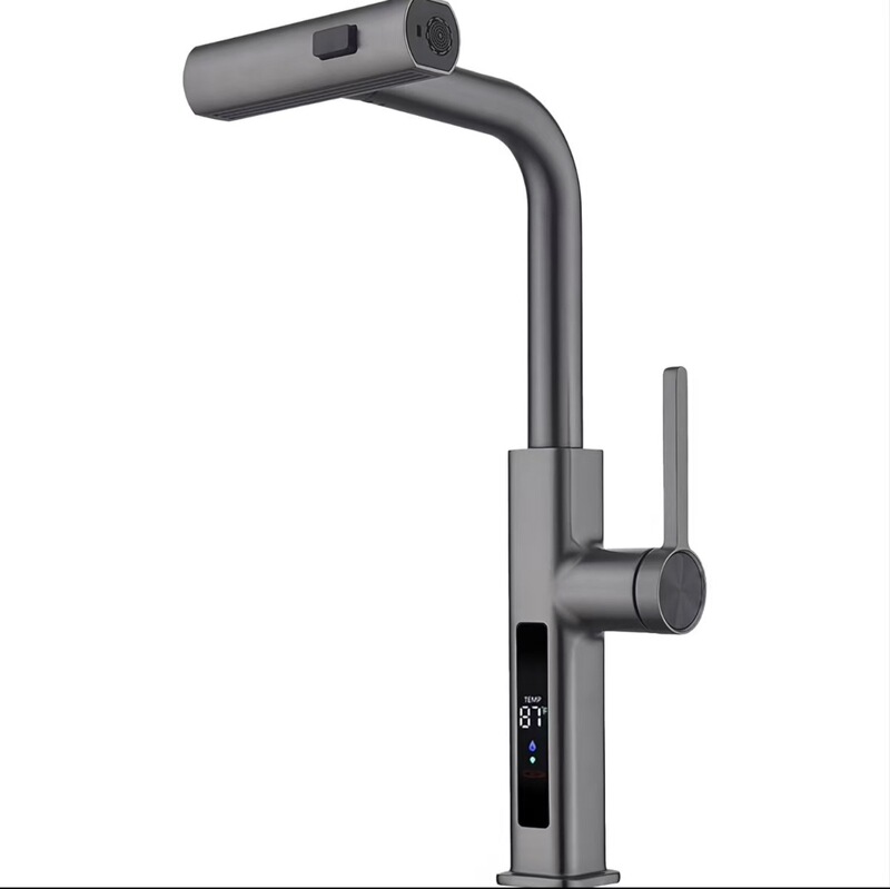 Cross-Border Left-Hand Pull-Out Waterfall Kitchen Faucet, with Temperature Display, Two Water Outlet Modes Cross-Border Left-Hand Pull-Out Waterfall Kitchen Faucet, with Temperature Display, Two Water Outlet Modes