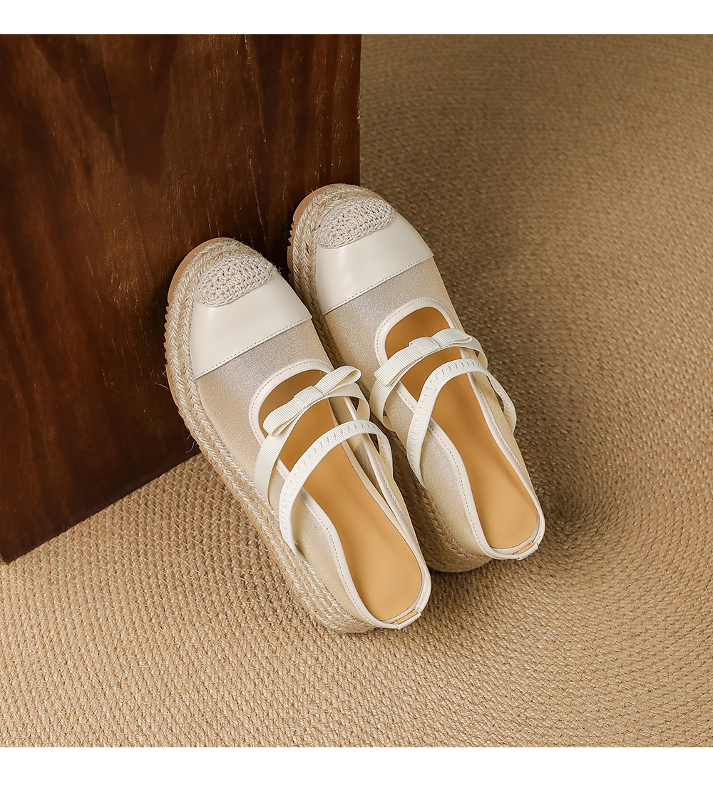 Mule nữ mũi nhọn bít đế xuồng cao gót 5 cm phong cách boho — màu trắng ngà, Chấm bi trắng kem chi tiết 16