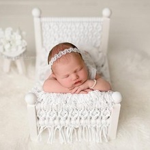 欧美风新生儿原创摄影道具百天婴儿床白拍摄辅助实木手工编织道具