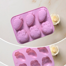 现货 6连兔子胡萝卜造型硅胶模具烘焙巧克力模软糖果滴胶蛋糕模具