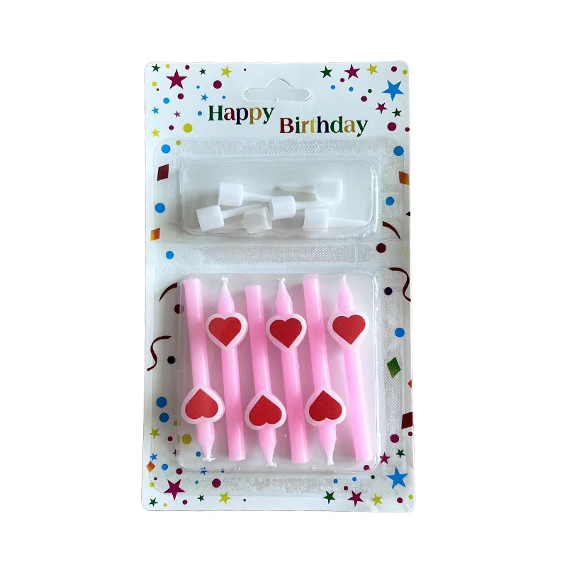 愛のろうそくの少女の心の誕生日ケーキの装飾はピンクのハート型のパーティーのろうそくのケーキの装飾のプラグインを並べます。|undefined