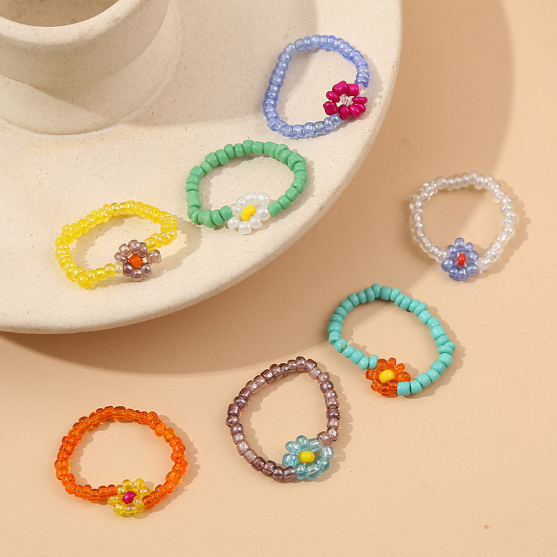 Wholesale Jewelry Bohemian Handmade Crystal Flower Color Beaded Ring Nihaojewelry display picture 14