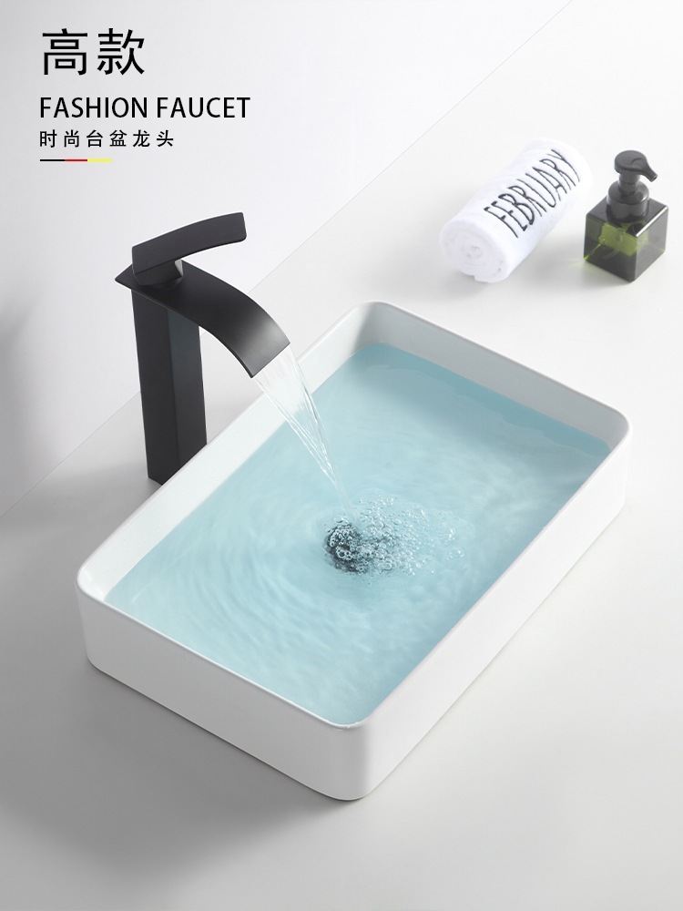 Black stainless steel washbasin, hot and cold water faucet, hotel bathroom washbasin, bathroom cabinet, square waterfall faucet undefined