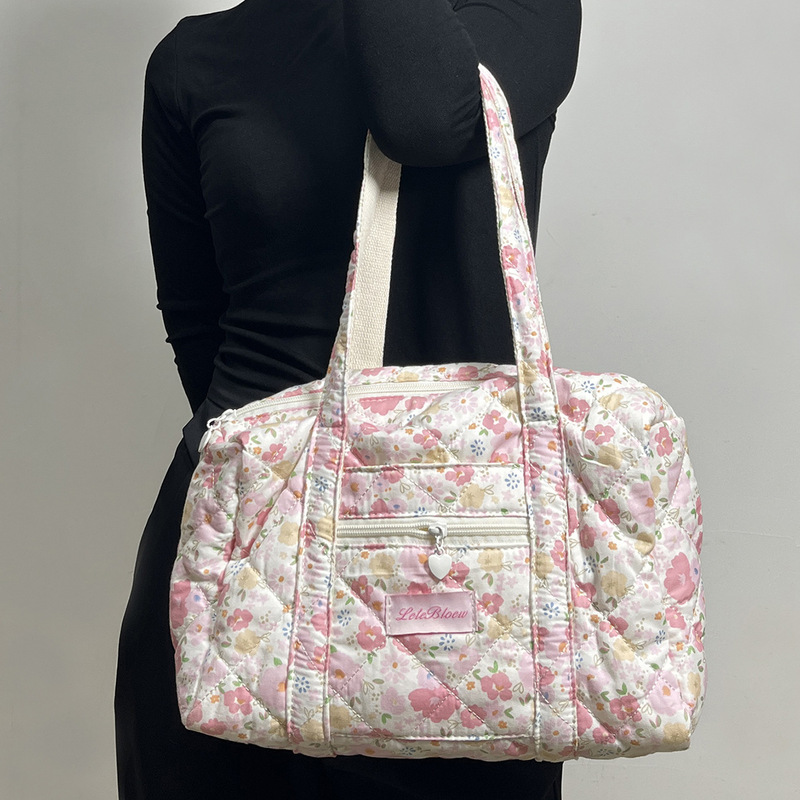 2026 New Tote Bag, Quilted Floral Pig Cage Bag, Padded Large-Capacity Handbag, Shoulder Bag, Lightweight down Bag