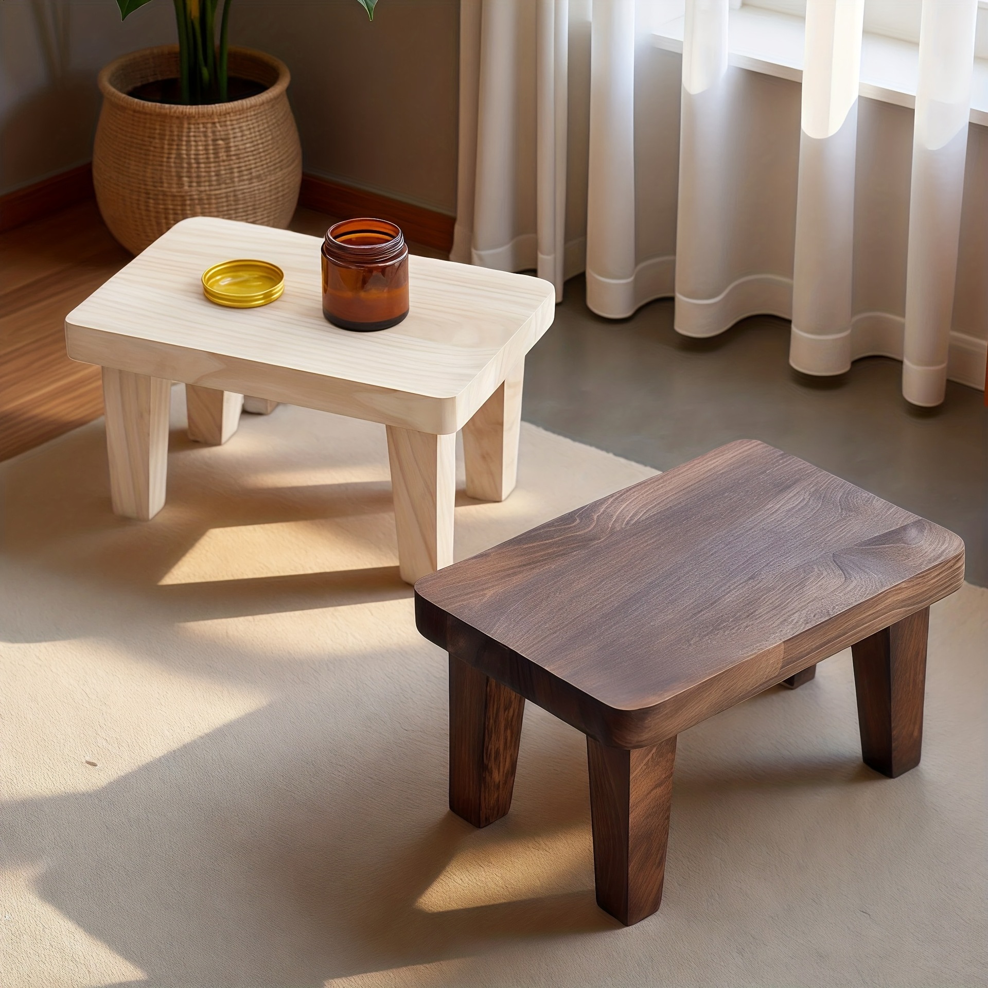 Solid Wood Small Stool, Household Stool, Living Room Stool, Japanese-Style Low Stool, Coffee Table Stool, Shoe-Wearing Stool, Small Stool, Small Wooden Stool