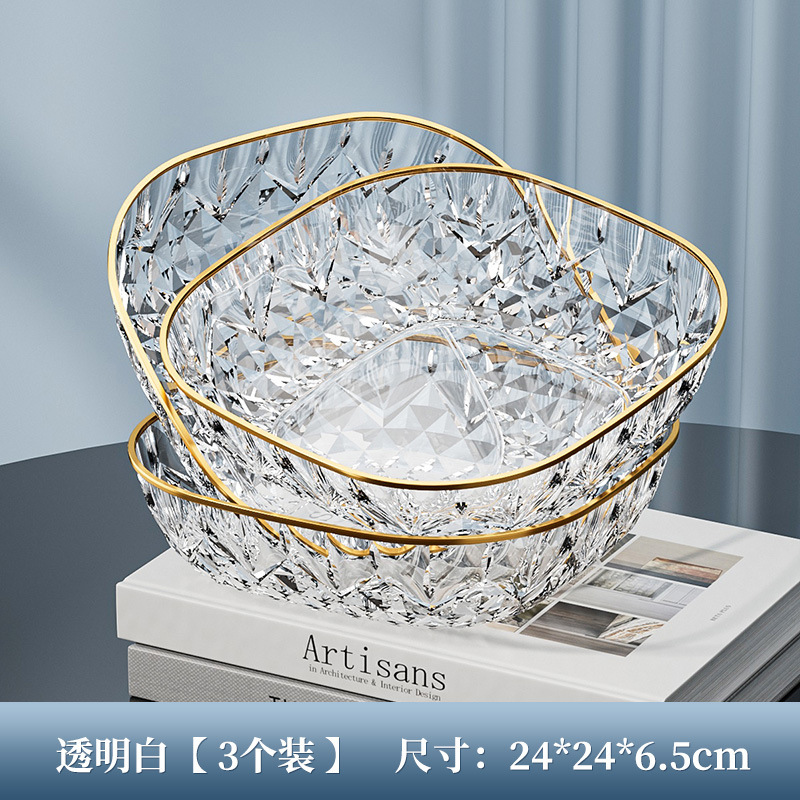 軽くて豪華なハイエンドのダイヤモンドパターンの正方形のフルーツプレート、リビングルームの大きなフルーツスナックプレート、オフィスのナッツキャンディディスプレイプレート|undefined