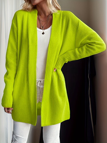 Elegant Cardigan Elegant Open Front Knit Cardigan Solid Long