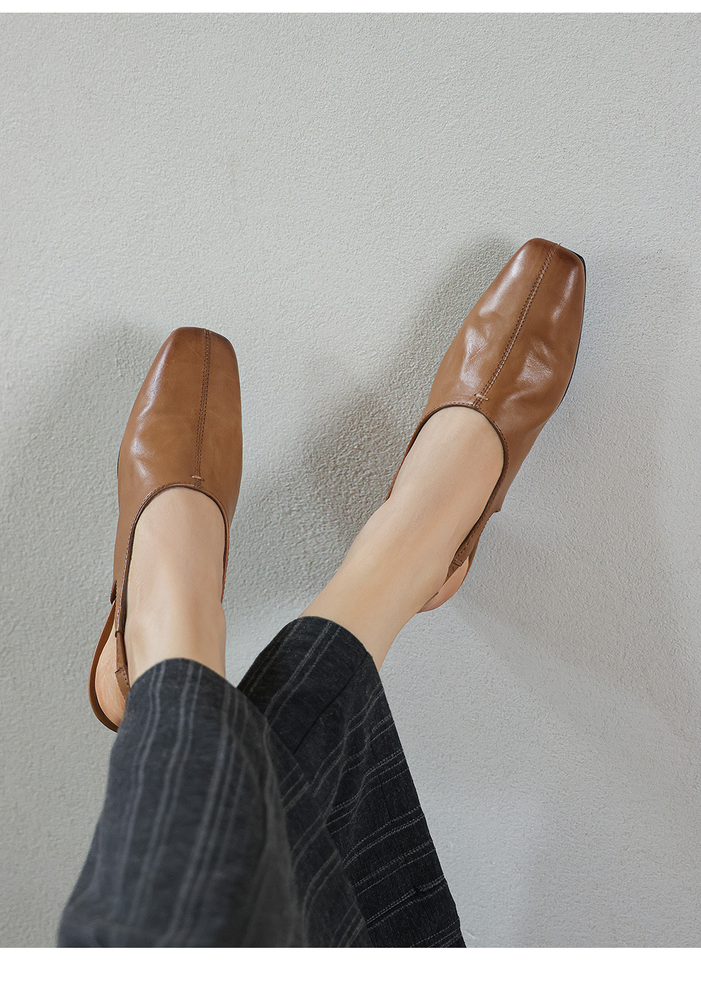 Sandal nữ mũi nhọn quai ngang gót thấp phong cách Hàn Quốc — màu nâu chi tiết 7