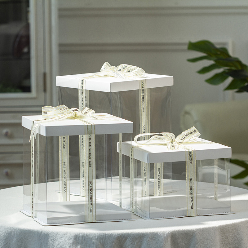 Caja de pastel de cumpleaños transparente 4 pulgadas 6 pulgadas 8 pulgadas 10 pulgadas 12 caja de horneado de globos rojos de doble altura