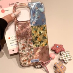 韩风彩拼接花朵插画适用14promax苹果16手机壳iPhone15新款13防摔