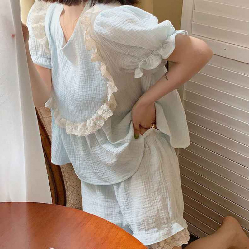 달콤한 소녀의 순수한 욕망 레이스 파자마 하이 페이스 값 반팔 반바지 세트 복장