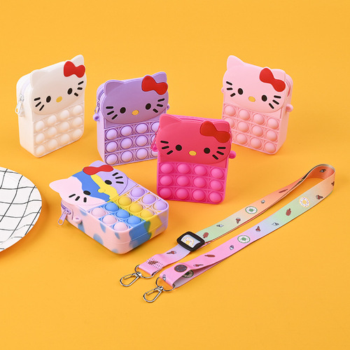 Cute Cat Mouse Squeezable Silicone Crossbody Bag, Cartoon Children's Zero Money Purse