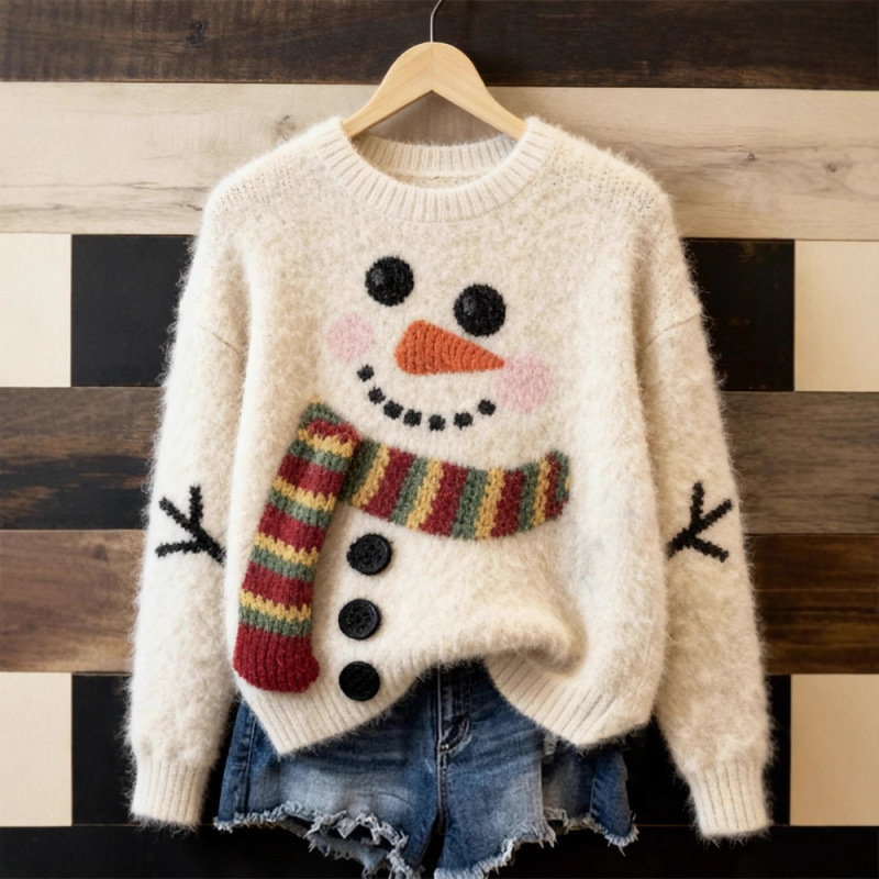 2025 New Cross-Border Christmas Pattern Element 3D Digital Printed Flannel Slim Fit Round Neck Sweatshirt Top