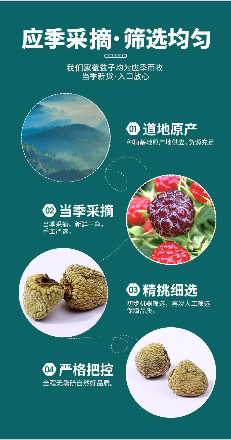 Fu Pen Zi Dried Raspberry Fruit 100g Wild Five-Lobe Rubus for Herbal Tea and Decoction specifications