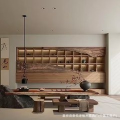 宋代の美的古いニレ材の壁装飾、新しい中国風のマルチグリッド磁器建物ディスプレイラック、アンティークラック