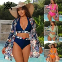 Европейская и американская внешняя торговля новый принт bikini Amazon трансграничный сексуальный бикини сетка блузка купальник из трех частей