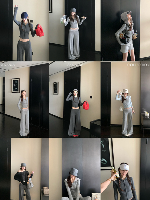 Skk Store 慵懒周末outfit 条纹修身正肩显瘦连帽卫衣套装女秋季|undefined