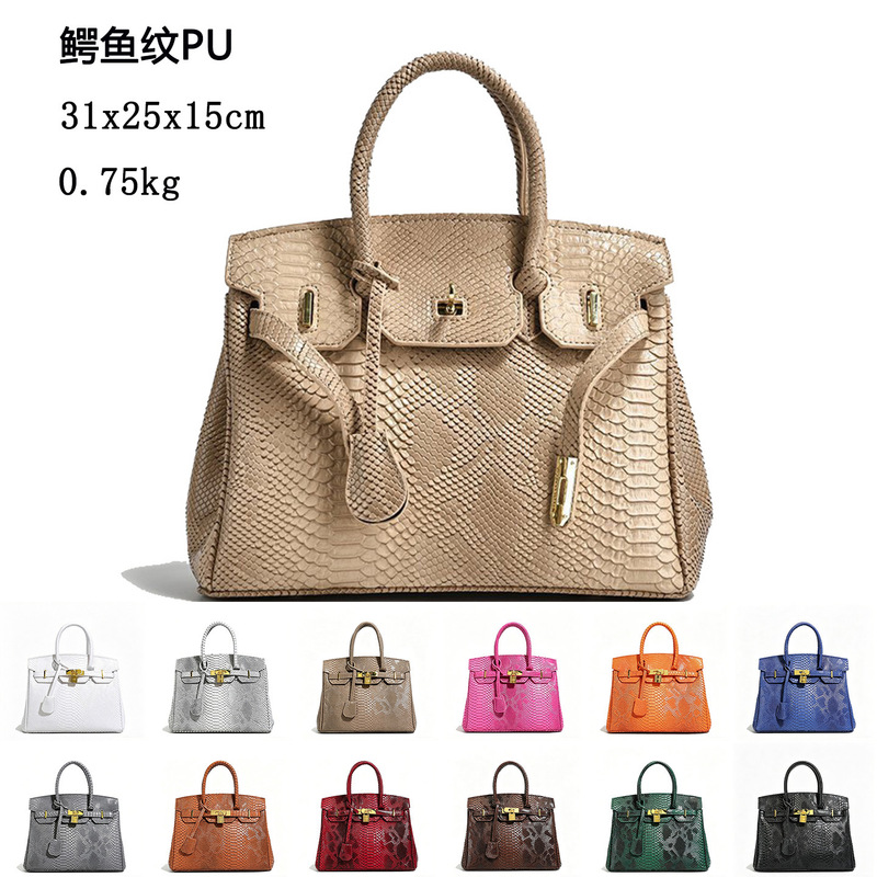 Cross-Border Hot-Selling European and American Style Light Luxury High-Quality Snakeskin-Patterned Platinum Bag with Large Capacity and Crocodile-Patterned Commuter Handbag Cross-Border Hot-Selling European and American Style Light Luxury High-Quality Snakeskin-Patterned Platinum Bag with Large Capacity and Crocodile-Patterned Commuter Handbag