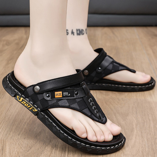 Summer Dual-Purpose Men's Driving Sandals Beach Trendy Outdoor Waterproof Herringbone Slippers with Toe Straps