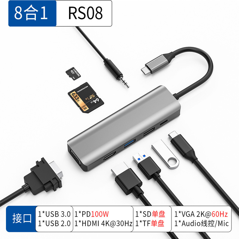 Typec Docking Station Usbhub Multi-Port Docking Station Eight-In-One 4Khdmivga/Tf Card Headphones Steamdeck Typec Docking Station Usbhub Multi-Port Docking Station Eight-In-One 4Khdmivga/Tf Card Headphones Steamdeck