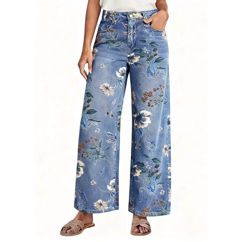 2026 Cross-Border Barrel-Shaped Fashion European and American Style Jeans Mid-Waist Printed Wide-Leg Temu Stretch Denim Pants for Women Loose Fit Tk 2026 Cross-Border Barrel-Shaped Fashion European and American Style Jeans Mid-Waist Printed Wide-Leg Temu Stretch Denim Pants for Women Loose Fit Tk