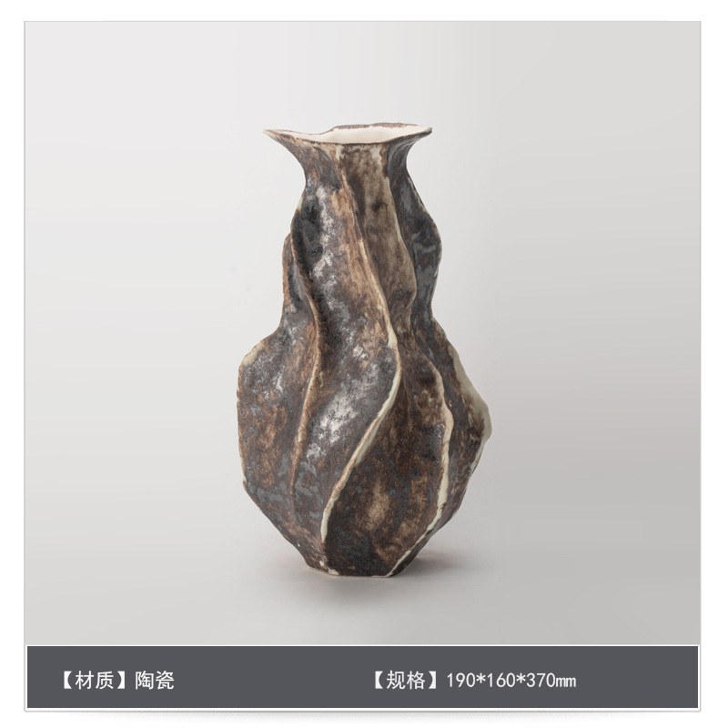 侘寂中古风星点陶瓷花瓶高级感桌面家居软装插花器复古装饰品摆件|undefined