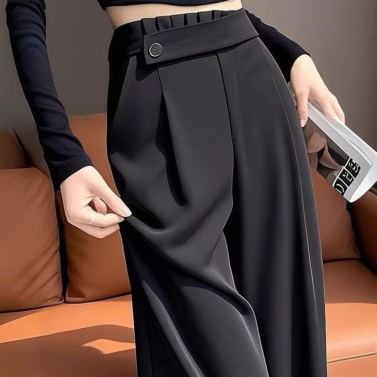 Wholesale Autumn and Winter New Vintage Relaxed Old Money Style Versatile High-Waisted Straight Drape Casual Black Wide-Leg Pants for Women