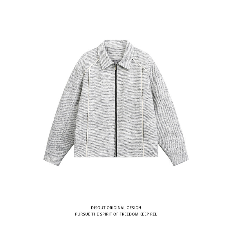 American retro gray-white woven tweed jacket, unisex, versatile for commuting, short and loose-fitting, versatile outerwear