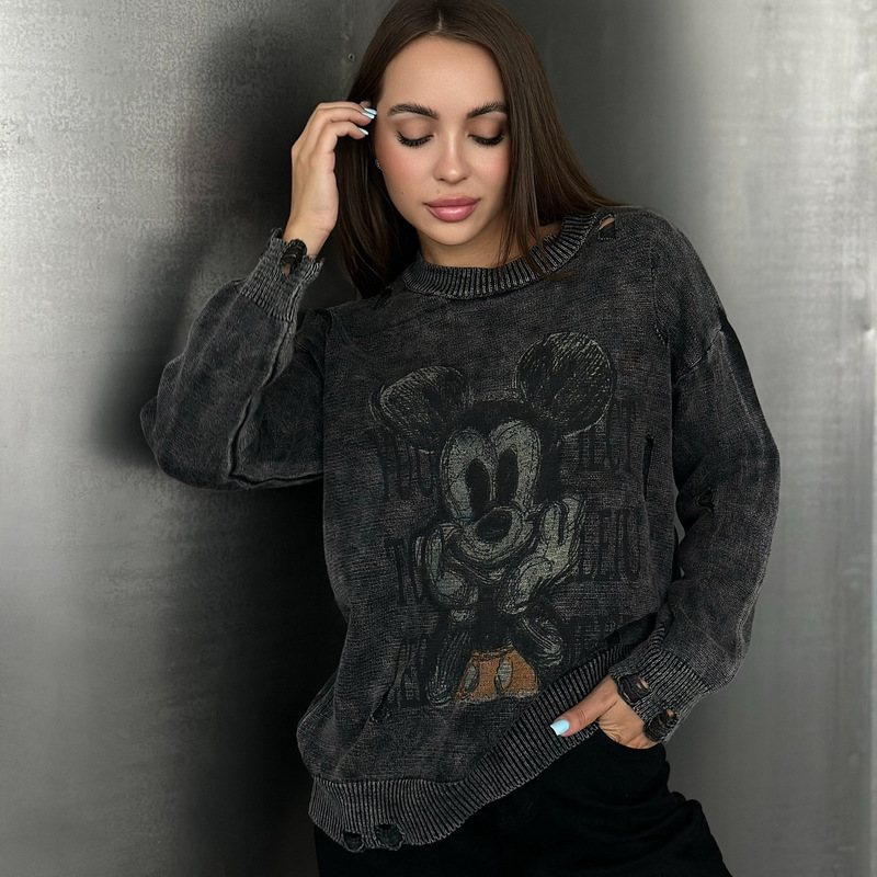 Autumn 2024 New European and American Amazon Cross-border Women's Personalized Mickey Mouse Sweater Slim-fit All-match Sweater