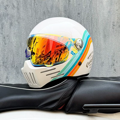 Women, Full-Face Helmet for Heavy Motorcycles, Motosiklet kaskı (dəbilqə) - white-caiyun-with-symphony-red-night-vision-transparent-mirror-included-m