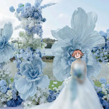 巨型婚礼纸艺花手工蓝色渐变仿真大花美陈大型婚庆仿真花场景布置