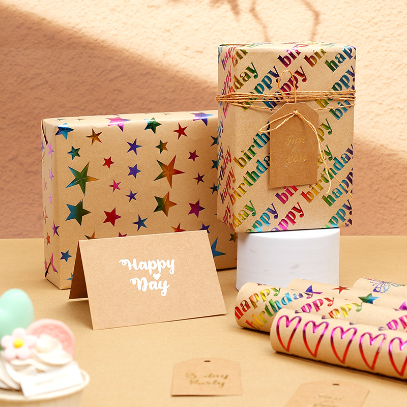 Transfronterizos para feliz cumpleaños, regalo de San Valentín, papel de embalaje de alto nivel, estampado concavo, rollo de kraft retro