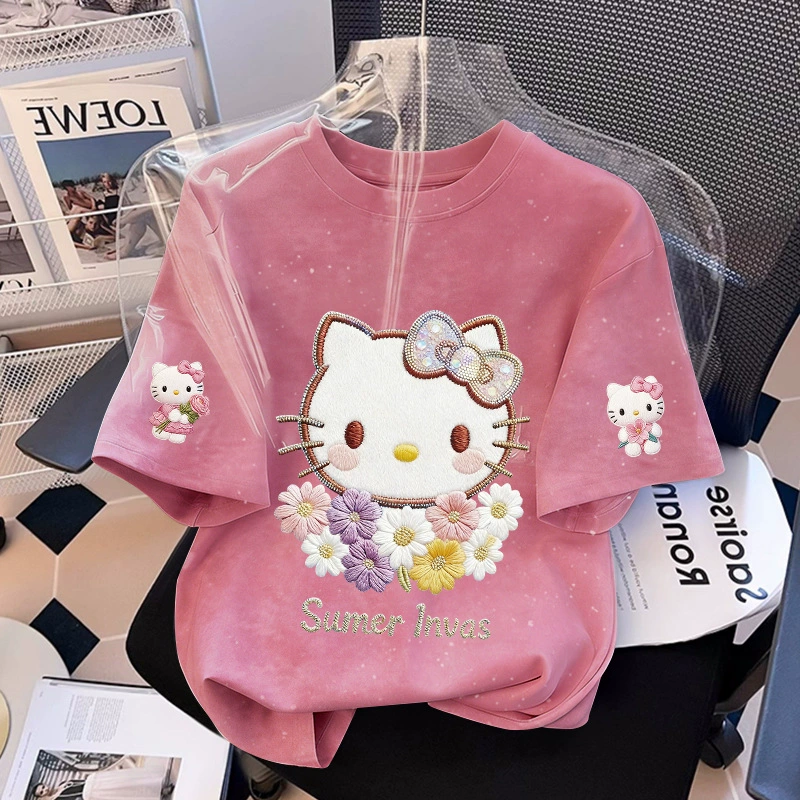 Футболка для девочек хлопок лето с принтом Kitty